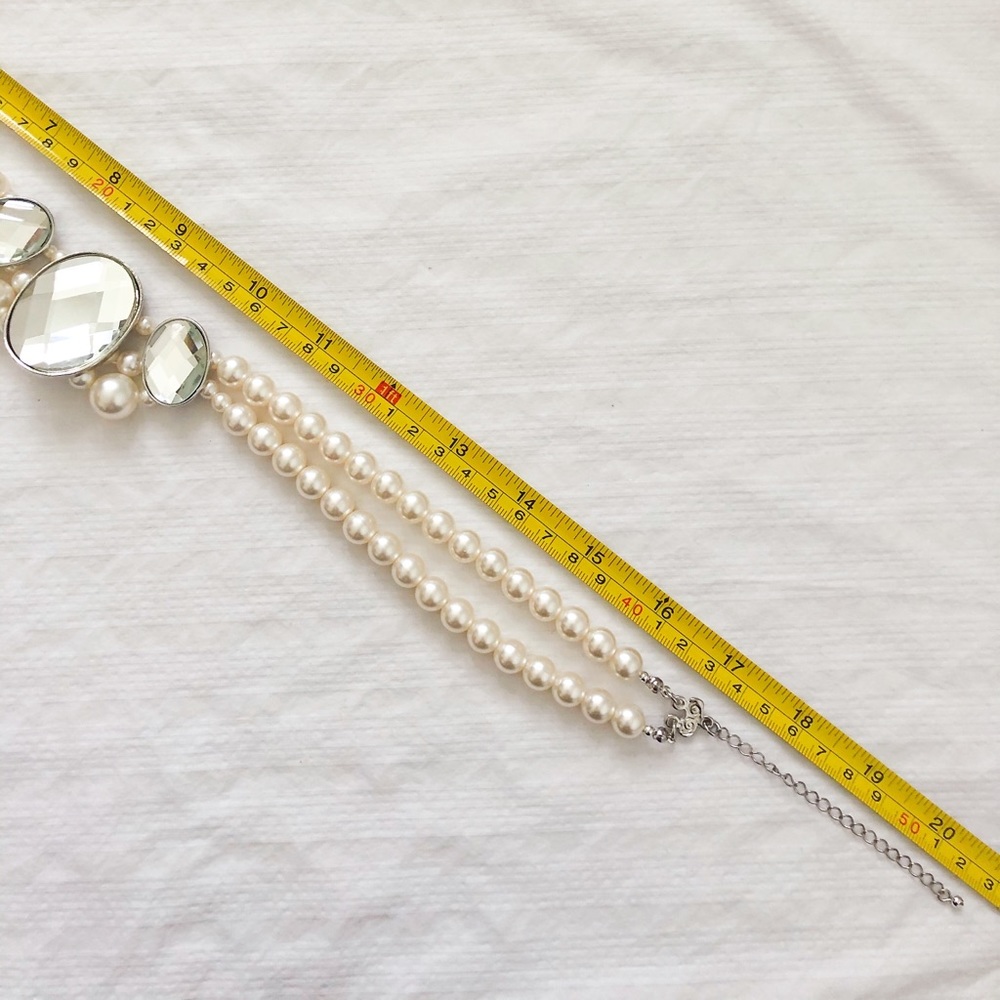 Layered Faux Pearl Beaded Crystal Statement Necklace Multi-Strand Silver Chain - Picture 9 of 10